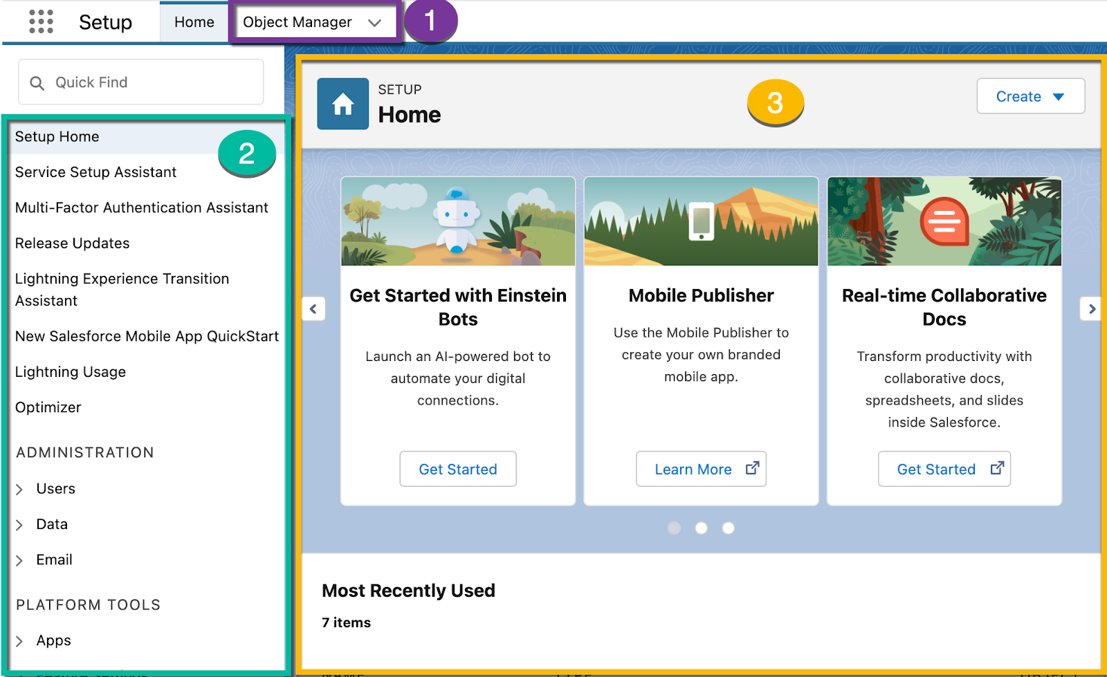 the setup area navigation parts. Image downloaded from: Salesforce org.